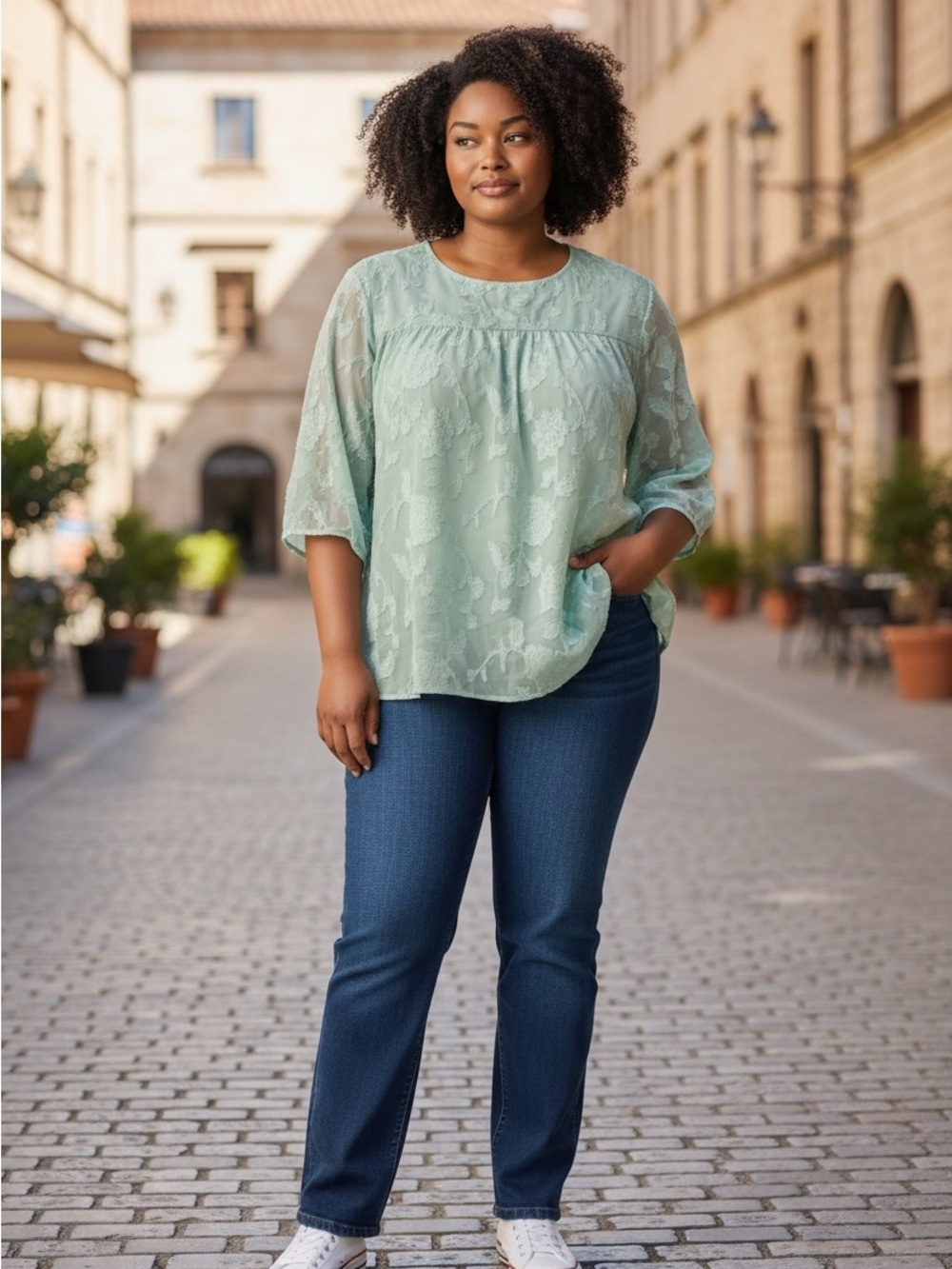 Sage Green Lace Overlay Blouse